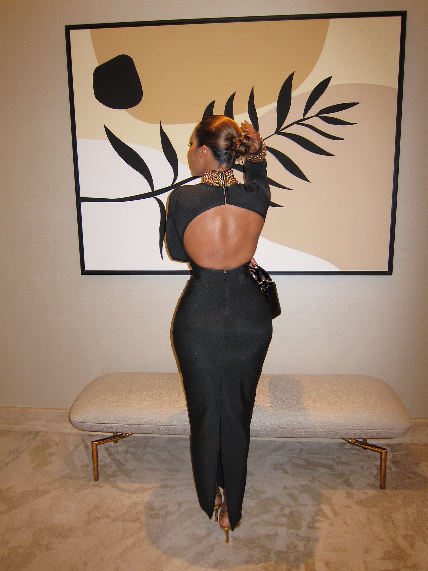 Image of BEADED BACKLESS BANDAGE DRESS (XS)