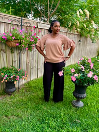 Image 1 of  Polka Dot Blouse w/Back V-Neck Detail & Ruffle Sleeve