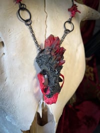 Image 3 of Red Quartz & Black Tourmaline Mink Skull - Necklace