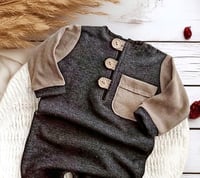 Image 2 of Sitter photography boy romper - Callan - 9-12 months - dark grey and beige