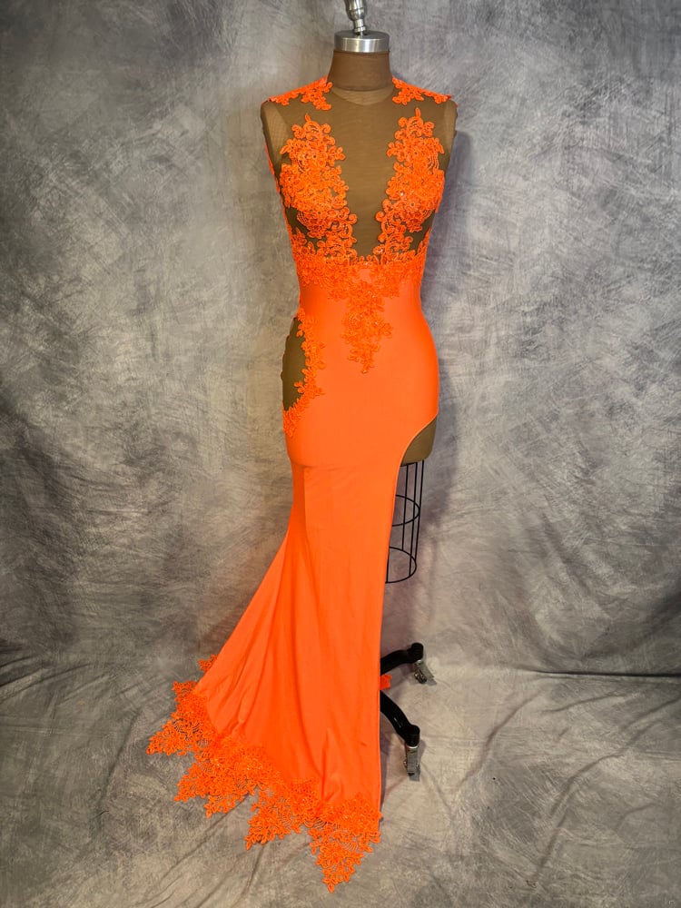 Image of Orange Lace Applique Dress (size 6)