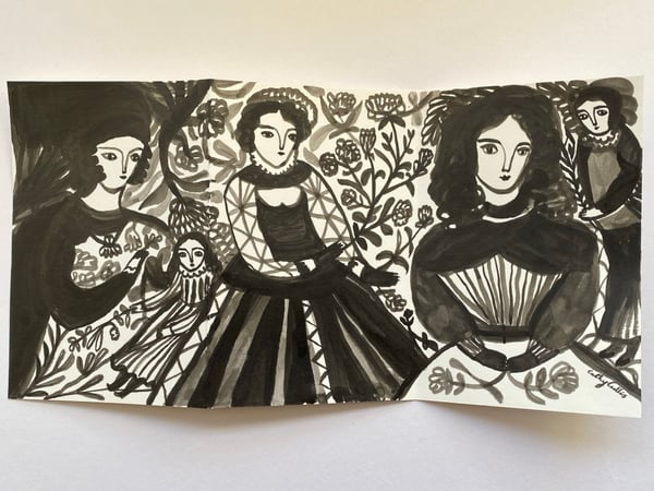 Image of in a dream garden II - original ink drawing 