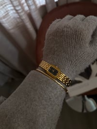 Image 4 of Vintage Pulsar By SEIKO Gold Tone Black Rectangular Dial 