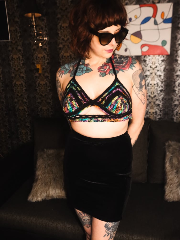 Image of Neon Black Rainbow Crochet Halter  