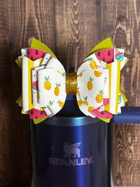 Image 1 of Tropical Fruit Tumbler Straw Topper Bow