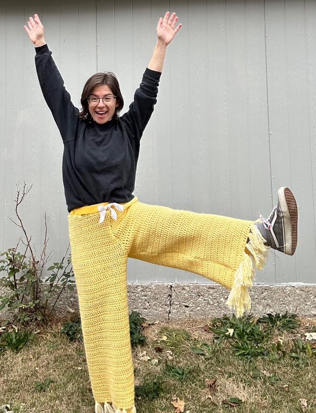 Yellow Crochet Blanket Pants, 32”-38” waistband