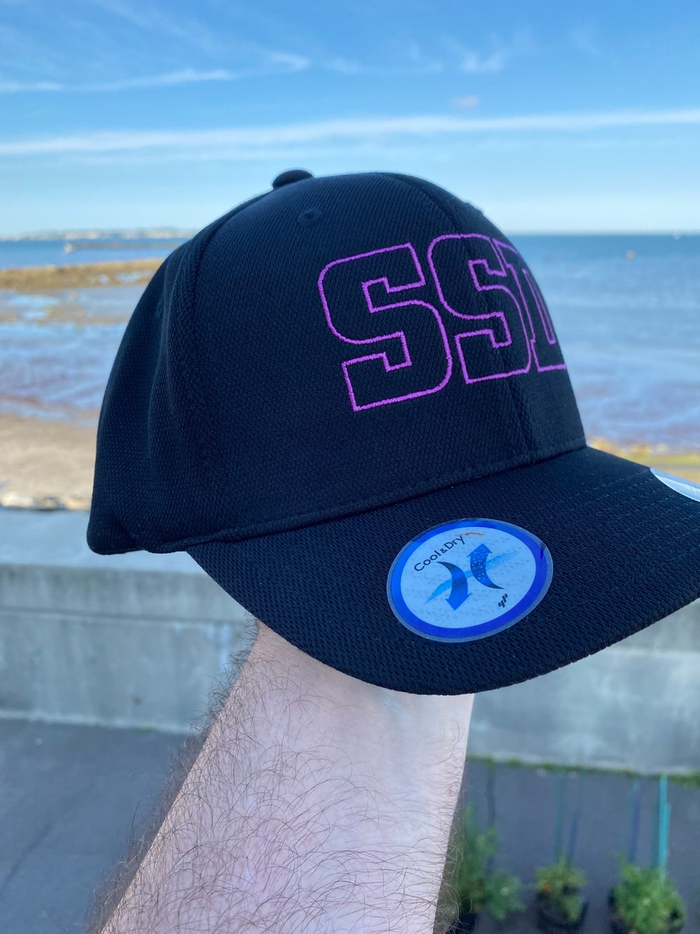 Black Flexfit Hat with Magenta SSD Outline Logo