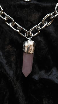 Image 1 of Fox tooth and rose quartz chunky chain 