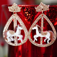 Image 1 of Princes Street - Carousel Horse Earrings - Beige And Brown 