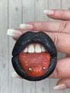 PHONE GRIP - Black Shimmer Snakeskin Texture Lips With Silver Snake Bite Piercing