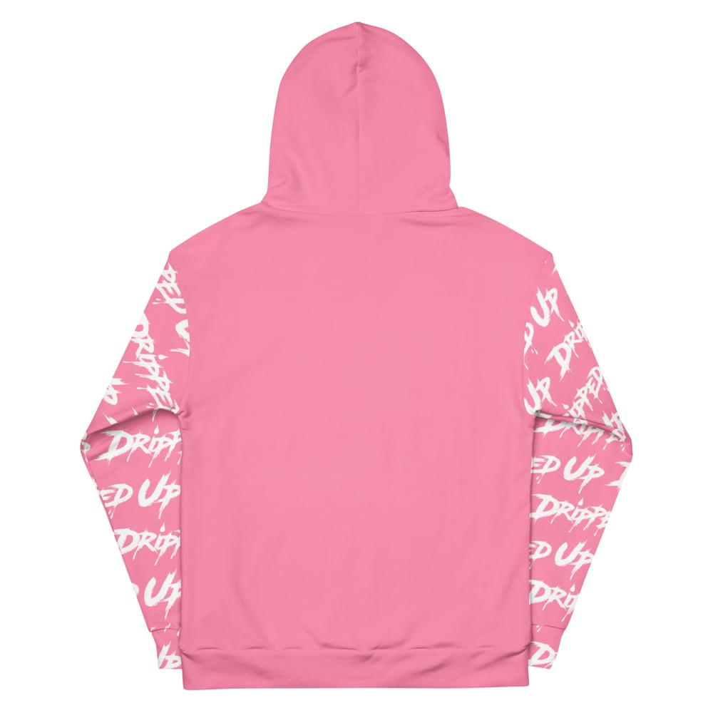 Dripped Up Sleeve Pattern Unisex Hoodie (Pink/White)