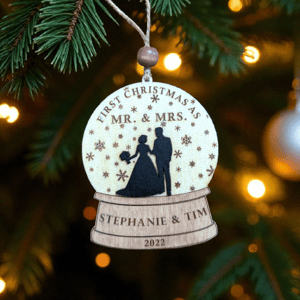 Image of First Christmas as Mr. & Mrs. Wooden Snow Globe - Custom, Personalized Gift for Newlyweds