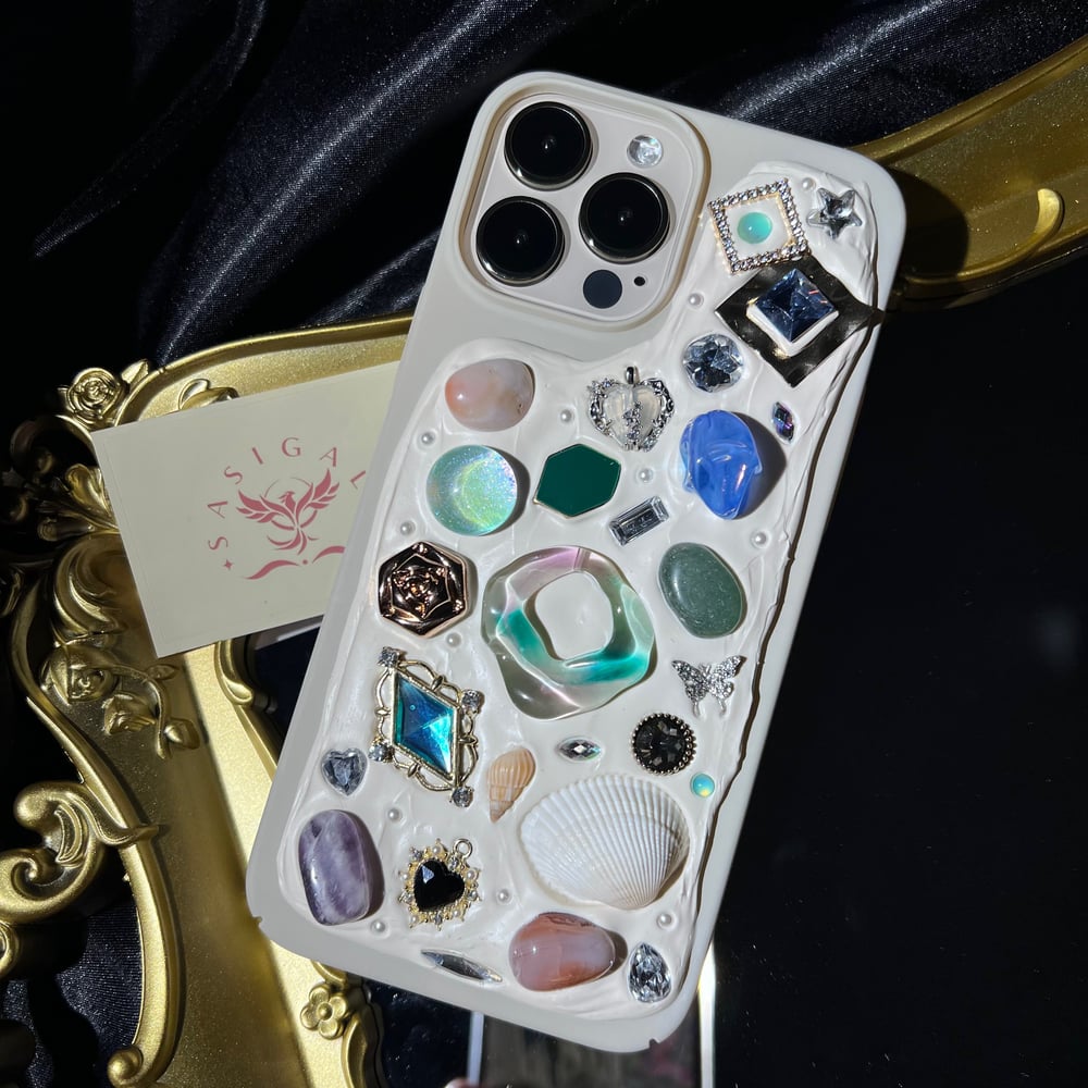 Image of Lake Green Vibe Shell And Stones Mosaic Phone Case For All Brand 