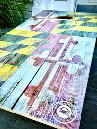 Image 3 of Brackish Wooder Cornhole Boards - MD Flag - Distressed Barn Wood - MT1615
