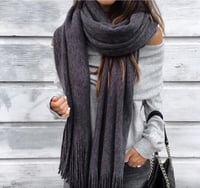 Image 1 of FREE PEOPLE dark gray charcoal/purple oversize convertible scarf shawl