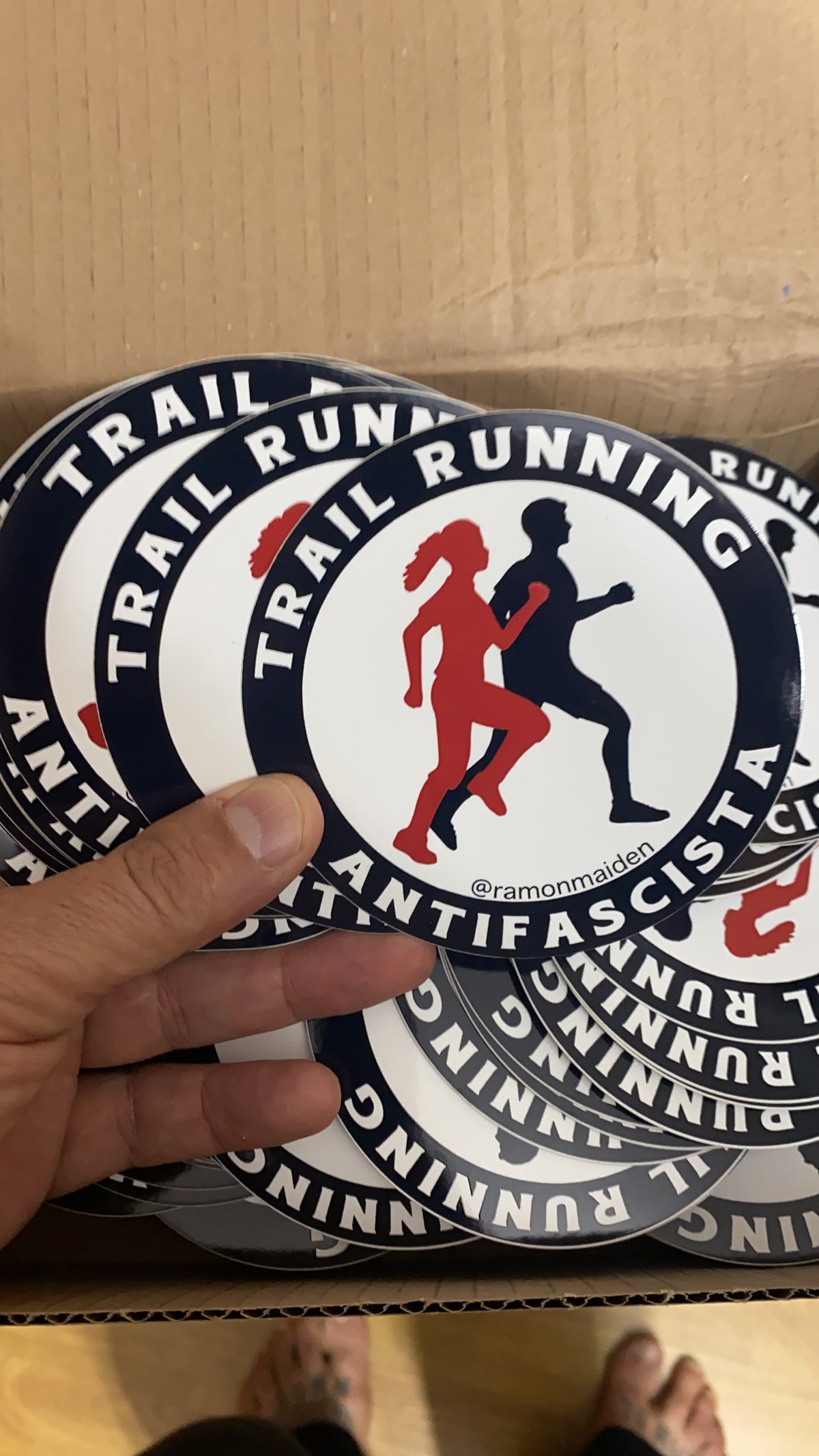 Image of Trail Running Antifa. Embroidered patch + sticker