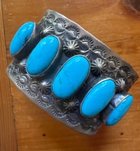 Image 1 of Five Turquoise Stone wide cuff