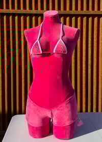 Image 1 of Pink Velour Super Booty Micro Shorts Ultra Low V Waist