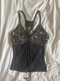 Image 1 of Vintage Y2K grey crochet beaded and sequin racer back cami
