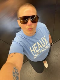 Image 1 of Blue HR shirt white letters