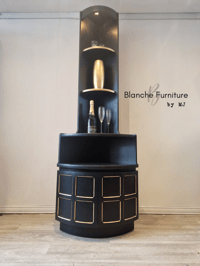 Image 2 of Tall, Mid Century Corner Cabinet in Black and Gold - By Nathan