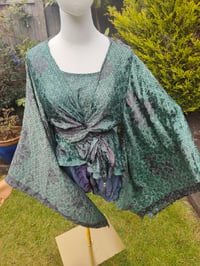 Image 3 of Kimono and cami top Set-dark green and black grey