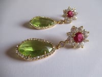 Image 3 of Kate Middleton Duchess of Cambridge Inspired Replikate Teardrop Green Ruby Red Crystal Earrings