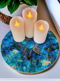 Image 3 of 14" Lazy Susan Turntable Epoxy Resin Art 'The Seven of Cups'