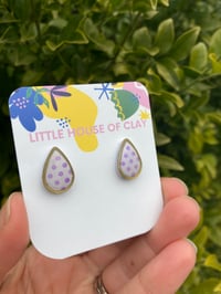 Image 2 of TEAR DROP STUDS - Purple with spots