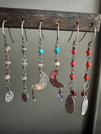 Image 11 of sterling silver crescent moon earrings with opals and turquoise