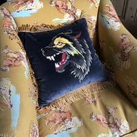 Image 10 of Black And Grey Wolf Velvet Cushion