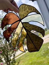Image 1 of Handmade Monstera Leaf Window Hanging - Tropical Leaf Suncatcher - Earthtones 1