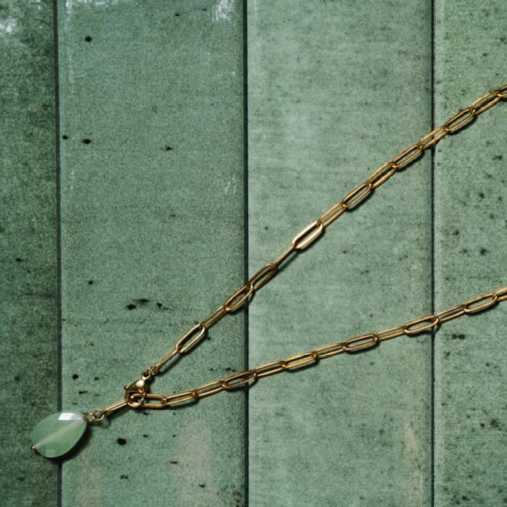 Image of LUMINA 18ct Gold Plated Agate Pendant Drop Paperclip Chain Necklace