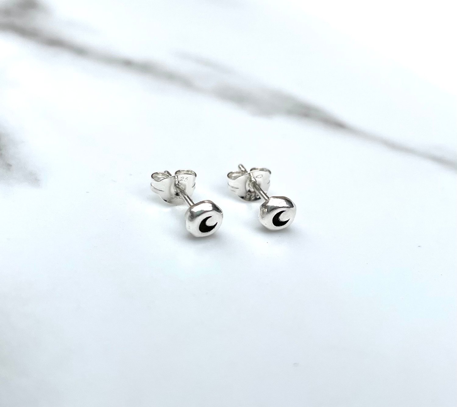 Image of Two Pairs Of Handmade Studs - Star And Crescent Moon Studs Sterling Silver 925