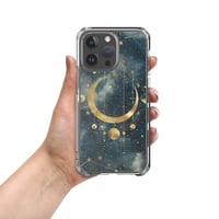 Image 2 of Blue and Gold Celestial Moons Design Clear Case for iPhone®