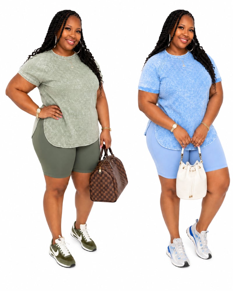Image of Round Neck Short Sleeve Shirt SlimShorts Set