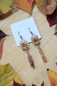 Image 3 of Brass + Red Garnet Woven Earrings