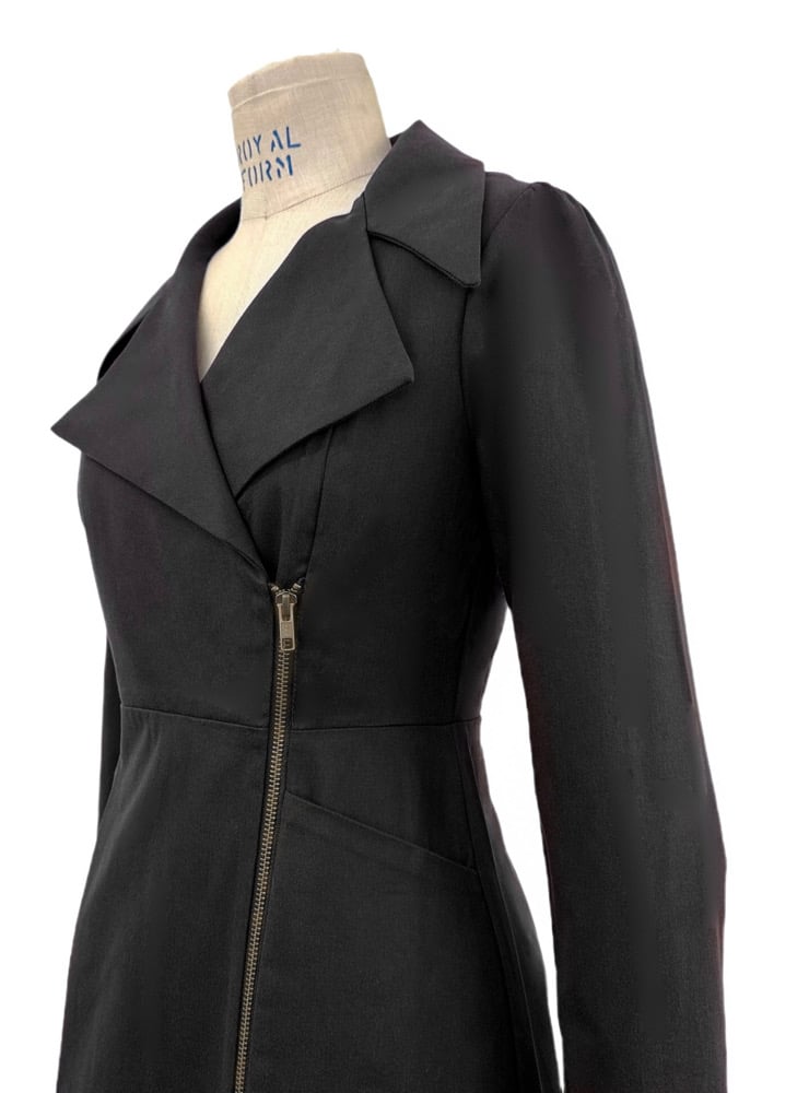 McClearon Jacket- black asymmetrical Zip Trench jacket/Dress
