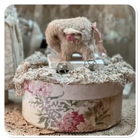 Image 2 of Handmade beige teddy elephant on a little wooden cart.