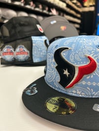 Image 1 of New Era 59Fifty Trucker Last Run Sky Blue Paisley w/ H-Town Legends Blip included 