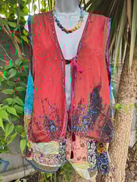 Image 1 of Mykonos sari jewel oversized waistcoat / top 10-18 red turquoise