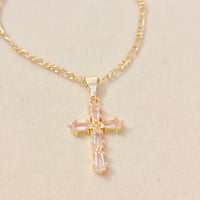 Image 3 of Frosty Pink Cross Necklace