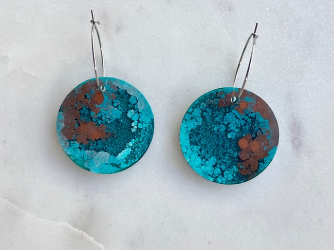 Mini Lunar Hoops - Teal & Copper