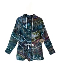 Image 2 of ♻️ UPCYCLED S 100% Linen Hooded Jacket in Deep Geode Ice Dye