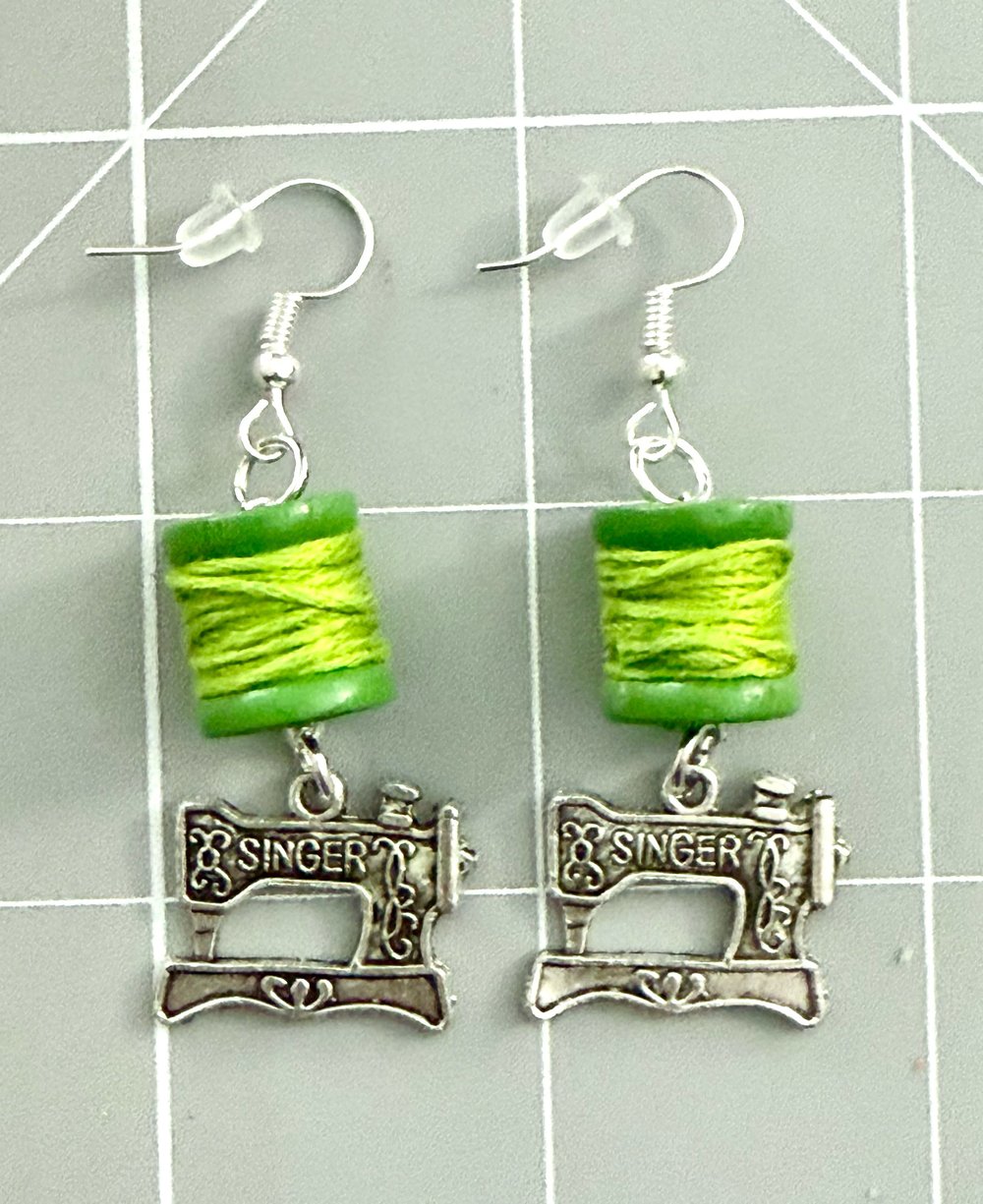 Image of Mini Thread Spool Sewing Machine Earrings
