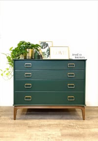 Image 1 of Mid century modern Lebus Chest of Drawers painted in green