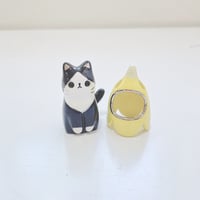 Image 3 of Banana Tuxedo Cat Ceramic Figurine (white gold version)