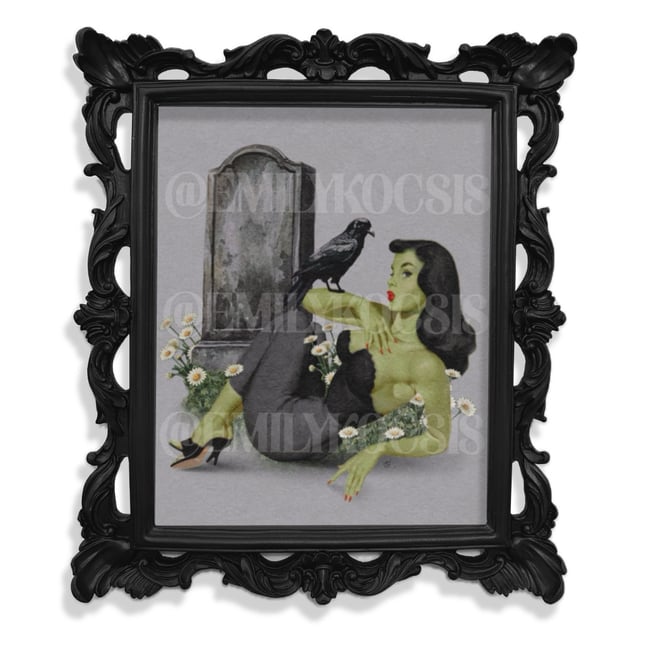 Retro Art Print // Cemetery Zombie Pinup