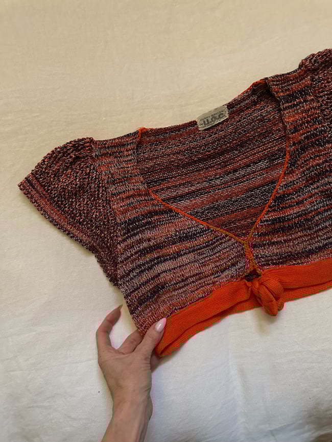 early 1970s space dyed knit flutter sleeve crop top