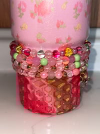 Image 2 of Ibiza Sunset Green & Pink Tumbler Bracelet Stack with Gold Charms